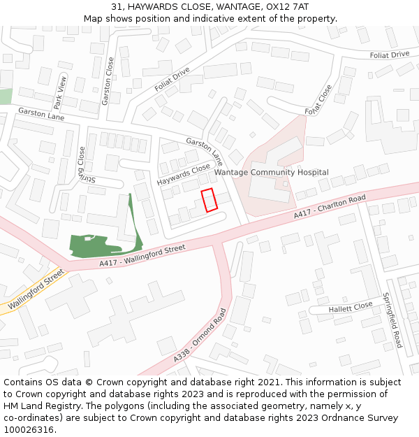 31, HAYWARDS CLOSE, WANTAGE, OX12 7AT: Location map and indicative extent of plot