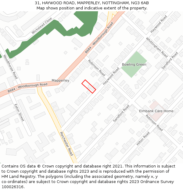 31, HAYWOOD ROAD, MAPPERLEY, NOTTINGHAM, NG3 6AB: Location map and indicative extent of plot