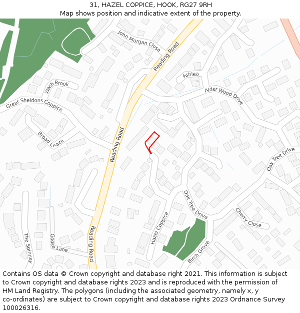 31, HAZEL COPPICE, HOOK, RG27 9RH: Location map and indicative extent of plot