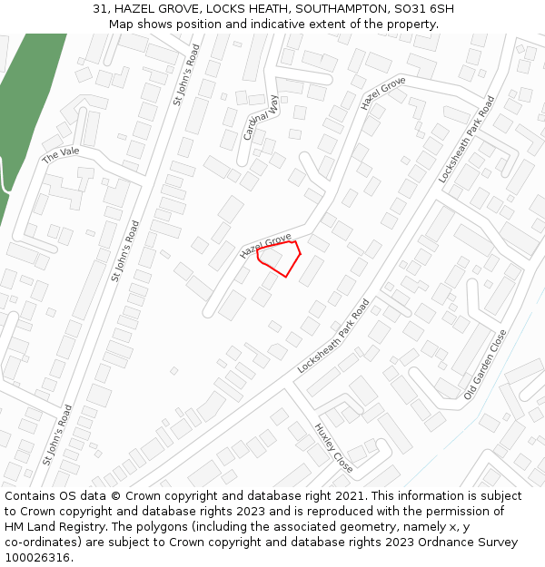 31, HAZEL GROVE, LOCKS HEATH, SOUTHAMPTON, SO31 6SH: Location map and indicative extent of plot