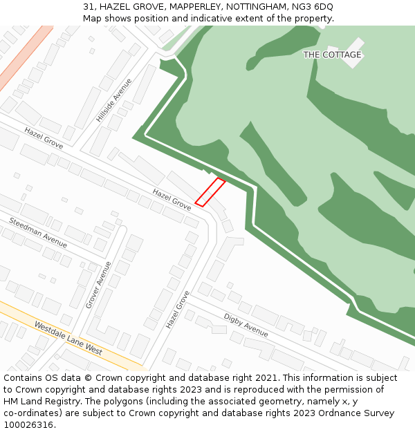 31, HAZEL GROVE, MAPPERLEY, NOTTINGHAM, NG3 6DQ: Location map and indicative extent of plot
