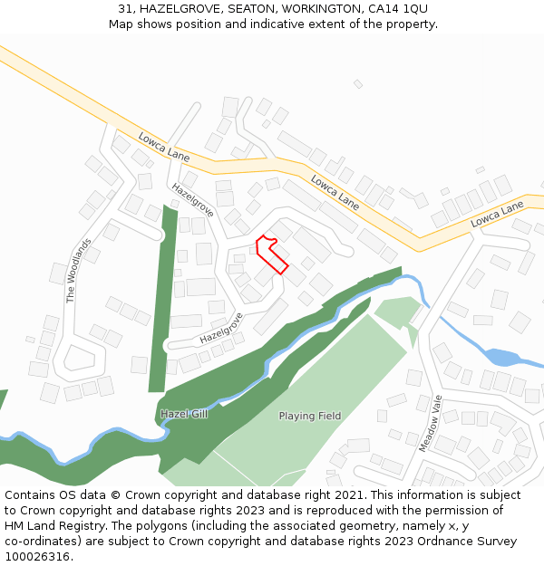 31, HAZELGROVE, SEATON, WORKINGTON, CA14 1QU: Location map and indicative extent of plot