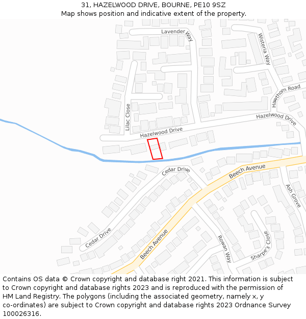 31, HAZELWOOD DRIVE, BOURNE, PE10 9SZ: Location map and indicative extent of plot