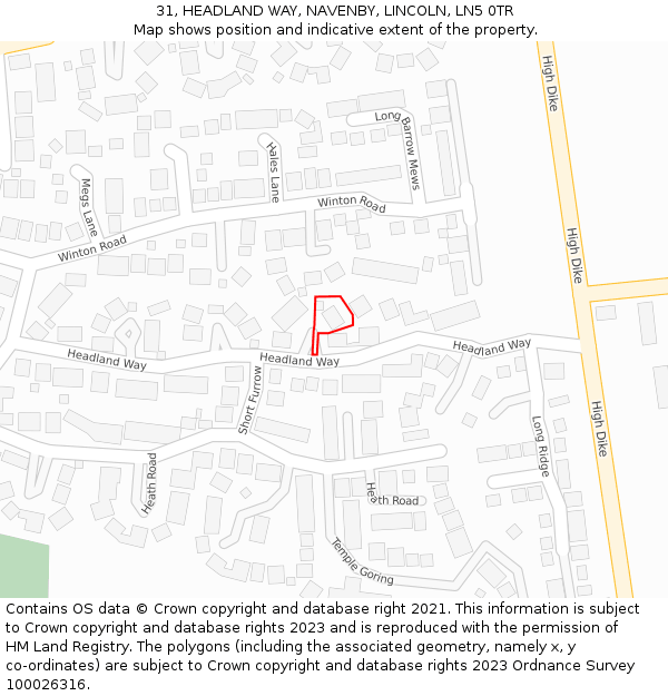 31, HEADLAND WAY, NAVENBY, LINCOLN, LN5 0TR: Location map and indicative extent of plot