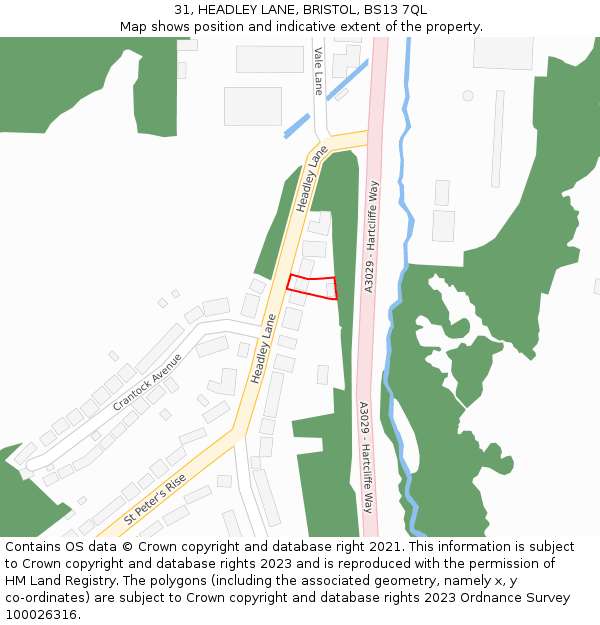 31, HEADLEY LANE, BRISTOL, BS13 7QL: Location map and indicative extent of plot