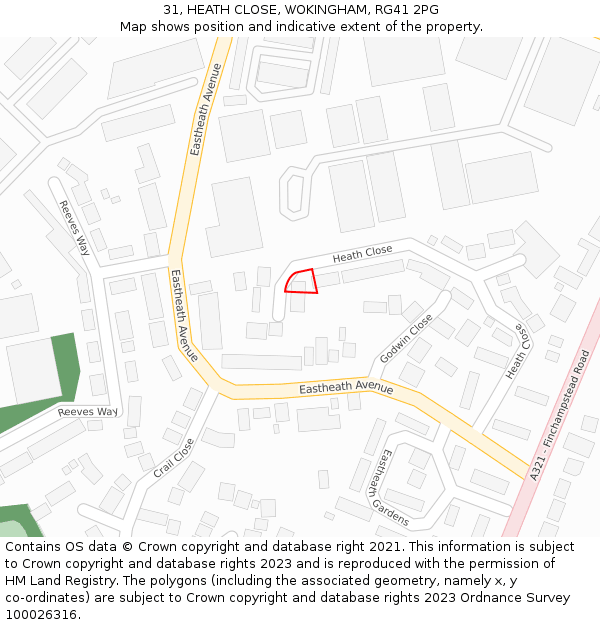 31, HEATH CLOSE, WOKINGHAM, RG41 2PG: Location map and indicative extent of plot