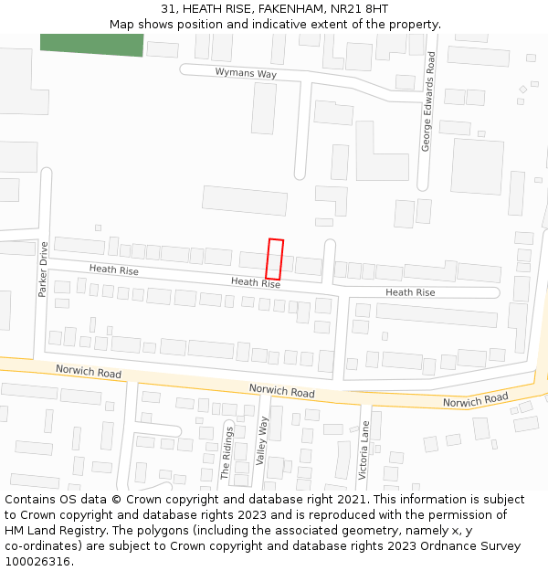 31, HEATH RISE, FAKENHAM, NR21 8HT: Location map and indicative extent of plot