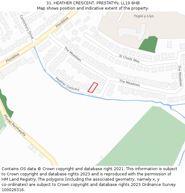 31, HEATHER CRESCENT, PRESTATYN, LL19 8HB: Location map and indicative extent of plot