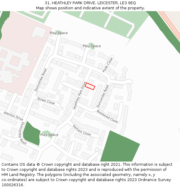 31, HEATHLEY PARK DRIVE, LEICESTER, LE3 9EQ: Location map and indicative extent of plot