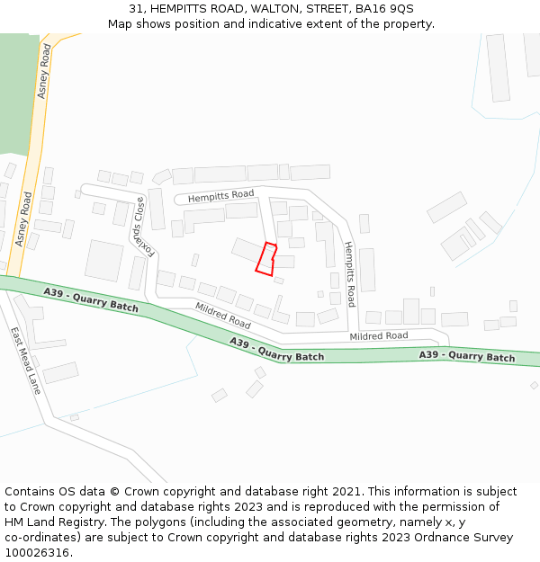 31, HEMPITTS ROAD, WALTON, STREET, BA16 9QS: Location map and indicative extent of plot