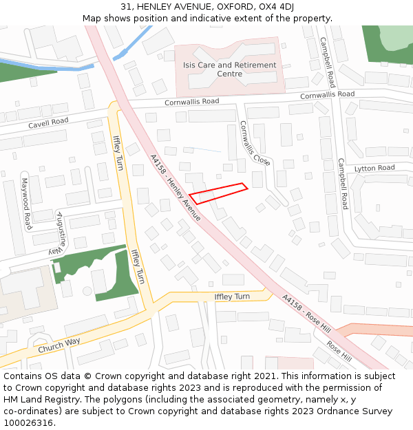 31, HENLEY AVENUE, OXFORD, OX4 4DJ: Location map and indicative extent of plot