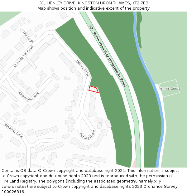 31, HENLEY DRIVE, KINGSTON UPON THAMES, KT2 7EB: Location map and indicative extent of plot