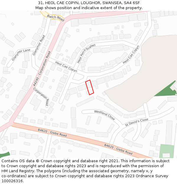 31, HEOL CAE COPYN, LOUGHOR, SWANSEA, SA4 6SF: Location map and indicative extent of plot