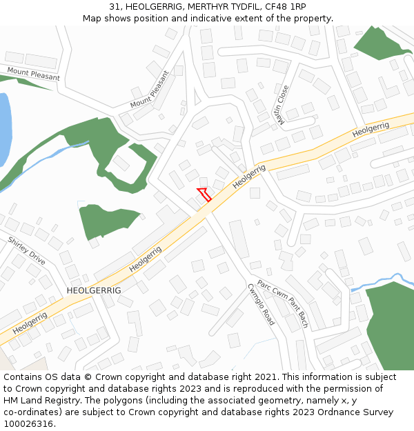 31, HEOLGERRIG, MERTHYR TYDFIL, CF48 1RP: Location map and indicative extent of plot