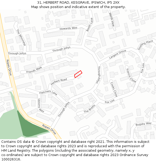 31, HERBERT ROAD, KESGRAVE, IPSWICH, IP5 2XX: Location map and indicative extent of plot