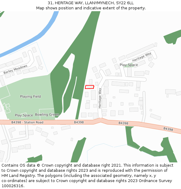 31, HERITAGE WAY, LLANYMYNECH, SY22 6LL: Location map and indicative extent of plot