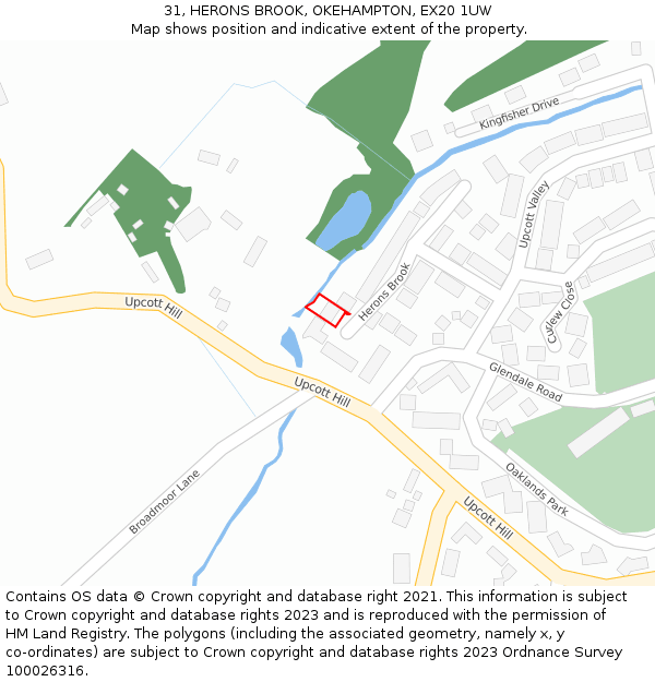31, HERONS BROOK, OKEHAMPTON, EX20 1UW: Location map and indicative extent of plot