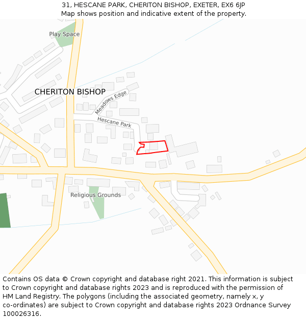 31, HESCANE PARK, CHERITON BISHOP, EXETER, EX6 6JP: Location map and indicative extent of plot