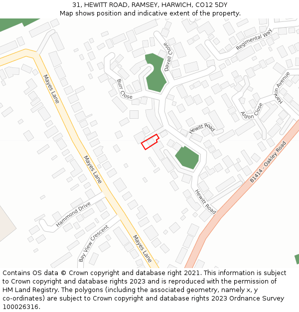 31, HEWITT ROAD, RAMSEY, HARWICH, CO12 5DY: Location map and indicative extent of plot