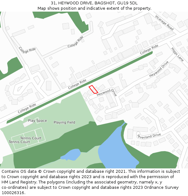 31, HEYWOOD DRIVE, BAGSHOT, GU19 5DL: Location map and indicative extent of plot