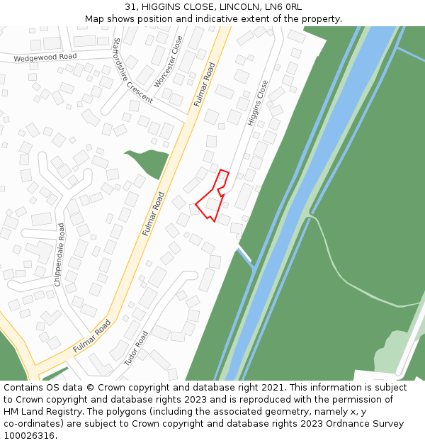 31, HIGGINS CLOSE, LINCOLN, LN6 0RL: Location map and indicative extent of plot