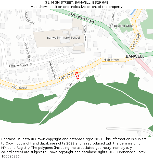 31, HIGH STREET, BANWELL, BS29 6AE: Location map and indicative extent of plot