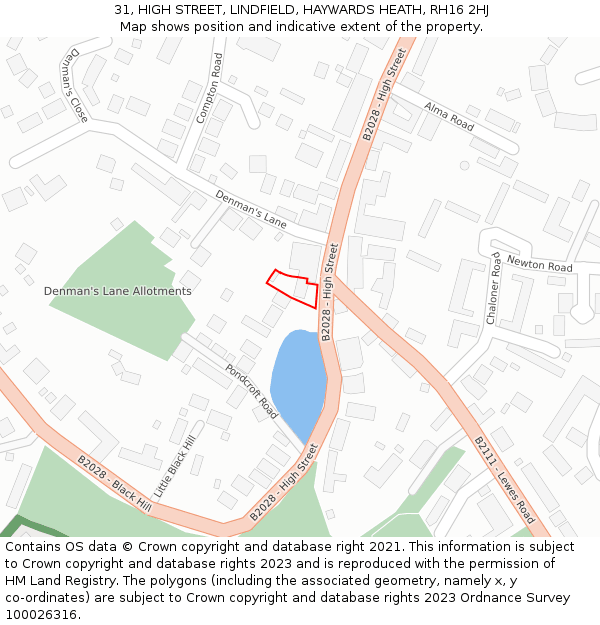 31, HIGH STREET, LINDFIELD, HAYWARDS HEATH, RH16 2HJ: Location map and indicative extent of plot