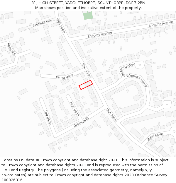 31, HIGH STREET, YADDLETHORPE, SCUNTHORPE, DN17 2RN: Location map and indicative extent of plot