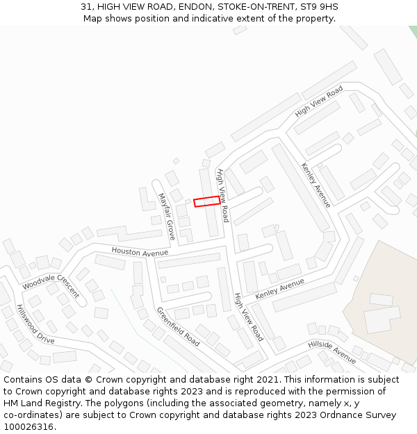 31, HIGH VIEW ROAD, ENDON, STOKE-ON-TRENT, ST9 9HS: Location map and indicative extent of plot