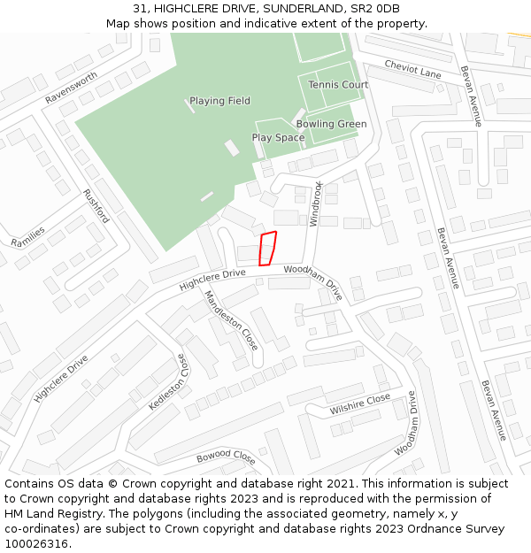 31, HIGHCLERE DRIVE, SUNDERLAND, SR2 0DB: Location map and indicative extent of plot