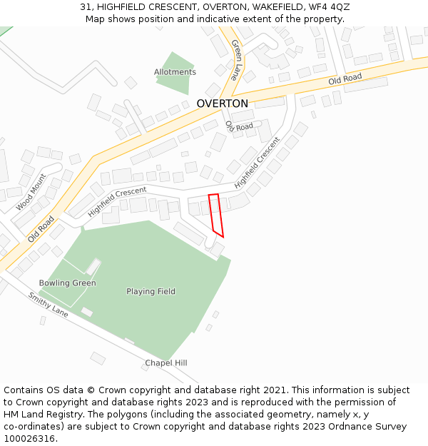 31, HIGHFIELD CRESCENT, OVERTON, WAKEFIELD, WF4 4QZ: Location map and indicative extent of plot