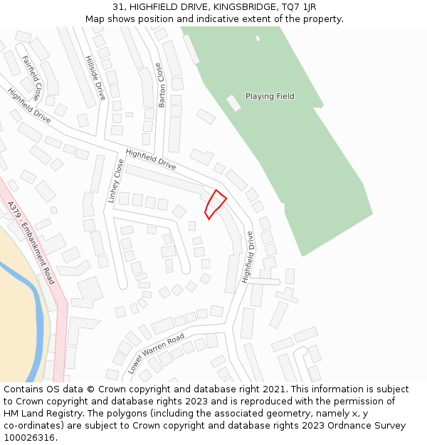31, HIGHFIELD DRIVE, KINGSBRIDGE, TQ7 1JR: Location map and indicative extent of plot