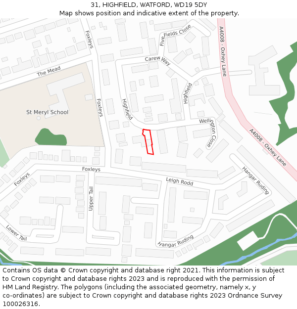 31, HIGHFIELD, WATFORD, WD19 5DY: Location map and indicative extent of plot