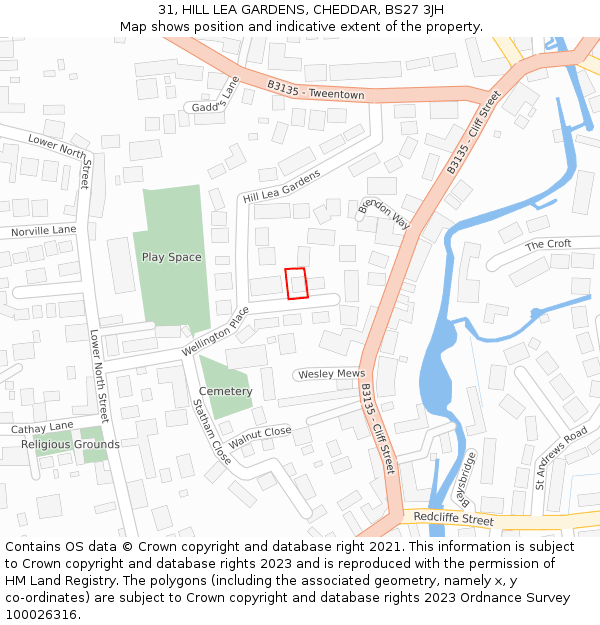 31, HILL LEA GARDENS, CHEDDAR, BS27 3JH: Location map and indicative extent of plot