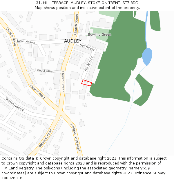 31, HILL TERRACE, AUDLEY, STOKE-ON-TRENT, ST7 8DD: Location map and indicative extent of plot