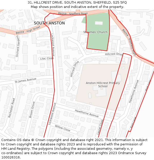 31, HILLCREST DRIVE, SOUTH ANSTON, SHEFFIELD, S25 5FQ: Location map and indicative extent of plot