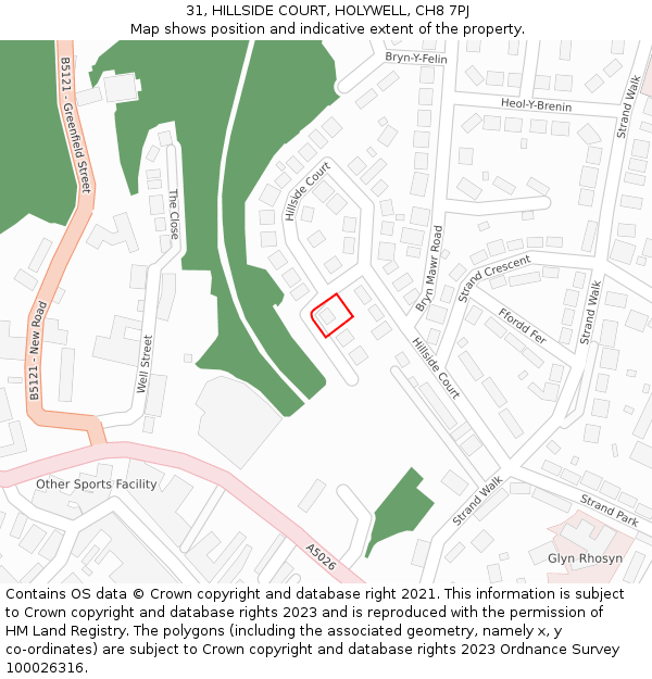 31, HILLSIDE COURT, HOLYWELL, CH8 7PJ: Location map and indicative extent of plot