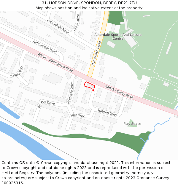 31, HOBSON DRIVE, SPONDON, DERBY, DE21 7TU: Location map and indicative extent of plot