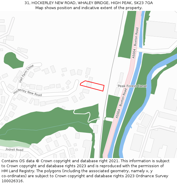 31, HOCKERLEY NEW ROAD, WHALEY BRIDGE, HIGH PEAK, SK23 7GA: Location map and indicative extent of plot