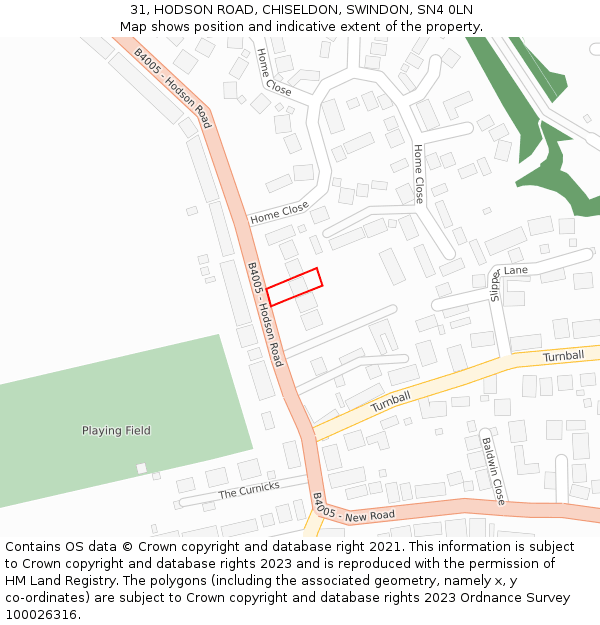 31, HODSON ROAD, CHISELDON, SWINDON, SN4 0LN: Location map and indicative extent of plot