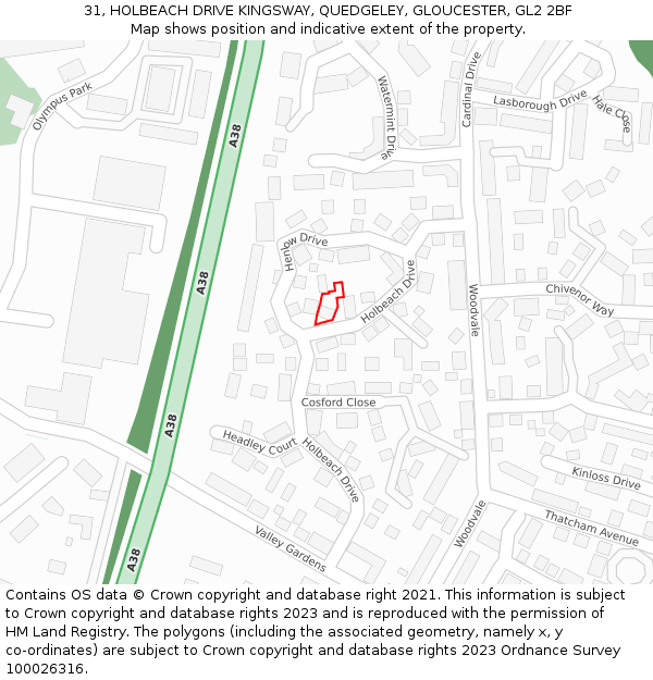 31, HOLBEACH DRIVE KINGSWAY, QUEDGELEY, GLOUCESTER, GL2 2BF: Location map and indicative extent of plot