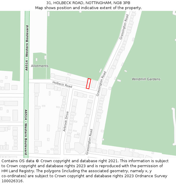31, HOLBECK ROAD, NOTTINGHAM, NG8 3PB: Location map and indicative extent of plot