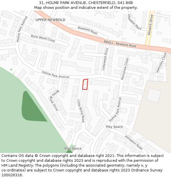 31, HOLME PARK AVENUE, CHESTERFIELD, S41 8XB: Location map and indicative extent of plot