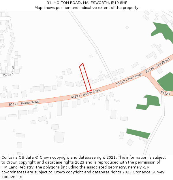 31, HOLTON ROAD, HALESWORTH, IP19 8HF: Location map and indicative extent of plot