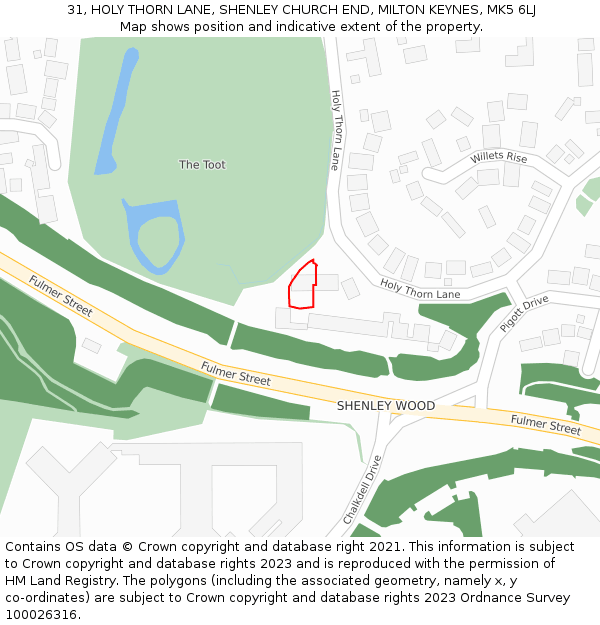 31, HOLY THORN LANE, SHENLEY CHURCH END, MILTON KEYNES, MK5 6LJ: Location map and indicative extent of plot