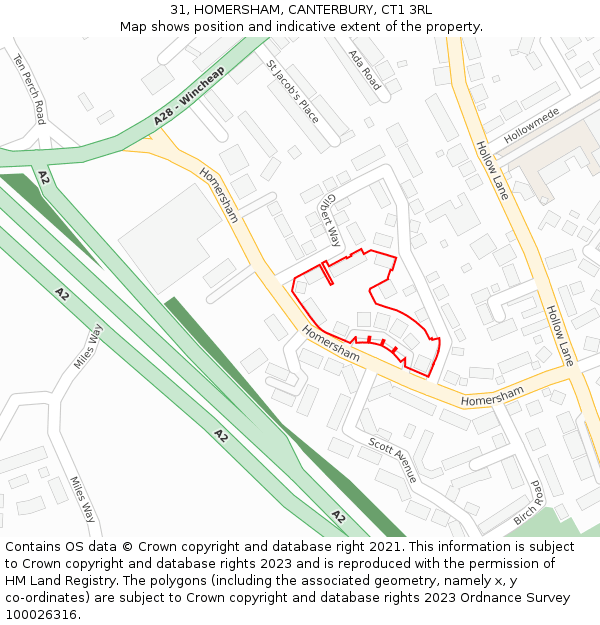 31, HOMERSHAM, CANTERBURY, CT1 3RL: Location map and indicative extent of plot