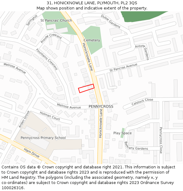 31, HONICKNOWLE LANE, PLYMOUTH, PL2 3QS: Location map and indicative extent of plot