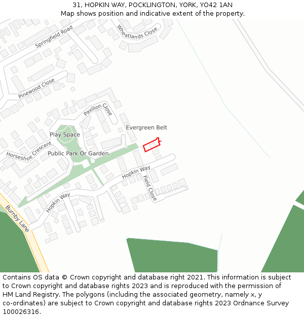 31, HOPKIN WAY, POCKLINGTON, YORK, YO42 1AN: Location map and indicative extent of plot