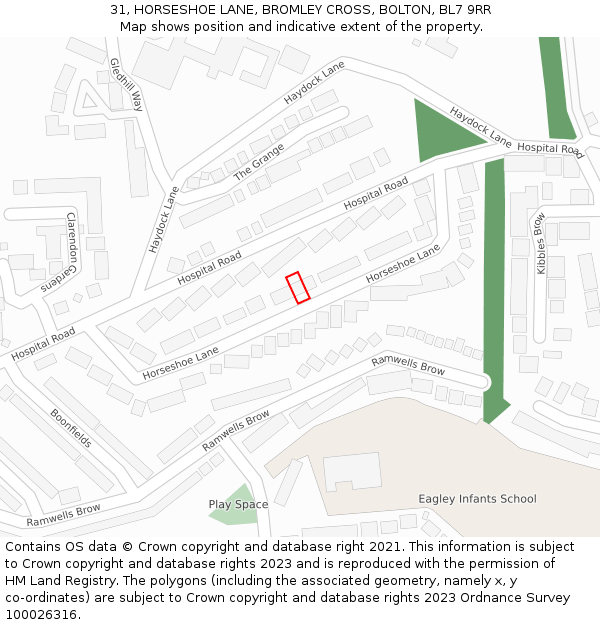 31, HORSESHOE LANE, BROMLEY CROSS, BOLTON, BL7 9RR: Location map and indicative extent of plot