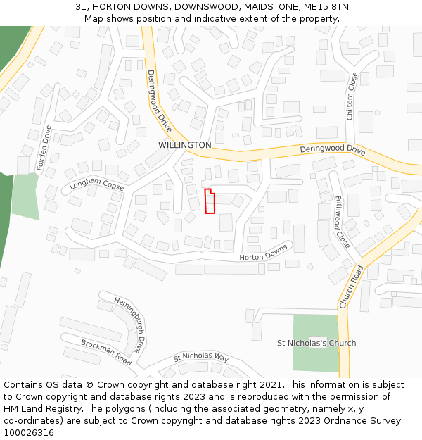 31, HORTON DOWNS, DOWNSWOOD, MAIDSTONE, ME15 8TN: Location map and indicative extent of plot